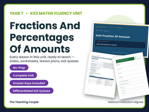 Year 7 Fractions Percentages of Amounts | KS3 Maths | 6 Lessons + Answers