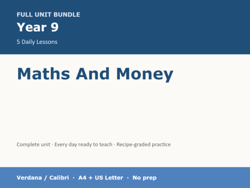 Year 9 Maths and Money | KS3 Maths | 5 Lessons + Answers