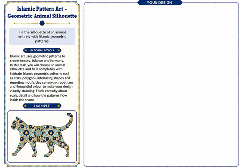 Islamic Pattern Art – Geometric Animal Silhouette Worksheet | KS2 KS3 Art Lesson