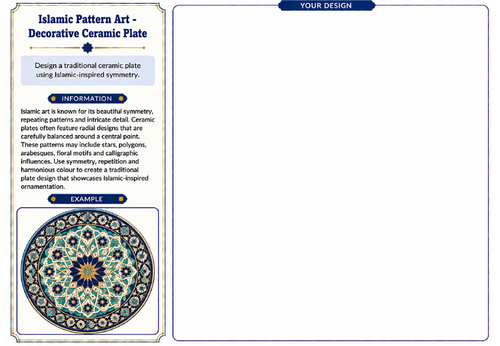 Islamic Pattern Art – Decorative Ceramic Plate Worksheet | KS2 KS3 Art Worksheet