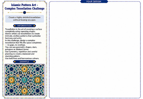 Islamic Pattern Art – Complex Tessellation Challenge Worksheet | KS2 KS3 Art Activity