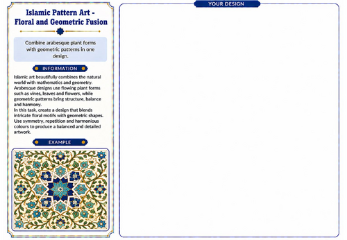 Islamic Pattern Art – Floral and Geometric Fusion Worksheet | KS2 KS3 Art Lesson