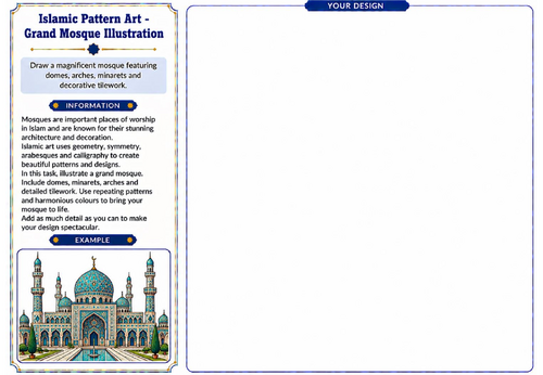 Islamic Pattern Art – Grand Mosque Illustration Worksheet | KS2 KS3 Architecture Art Activity