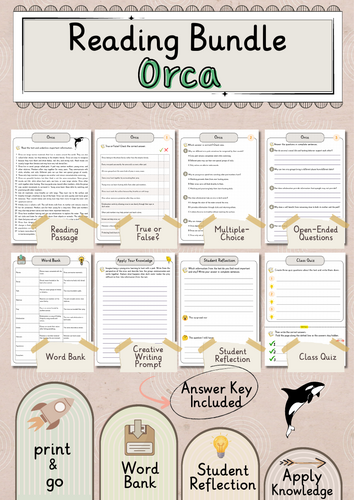 Orca Premium Reading Comprehension Activities Bundle with Word Bank