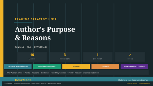 Grade 4 Author's Purpose Reading Unit - 10 Lessons plus Reasons and Evidence