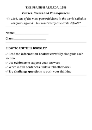 Spanish Armada Environmental study workbook