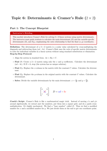 KS5 / AS Level Pure Maths Cover Lesson: Determinants & Cramer's Rule (2 x 2) (No Prep)