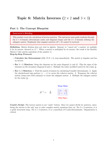 KS5 / AS Level Pure Maths Cover Lesson: Matrix Inverses (2 x 2 and 3 x 3) (No Prep)
