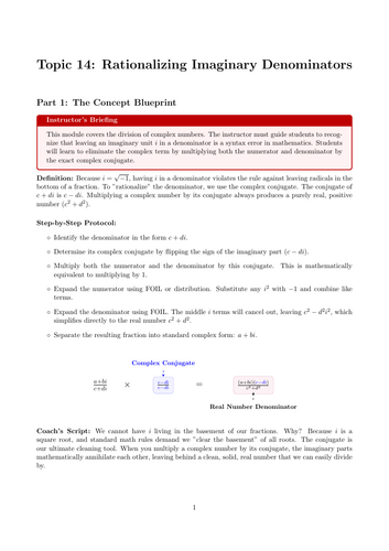 Ready-to-Teach Resource: Rationalizing Imaginary Denominators | Cover Work & Home Learning