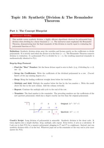 Ready-to-Teach Resource: Synthetic Division & The Remainder Theorem | Cover Work & Home Learning