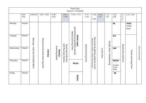 Autumn term timetable