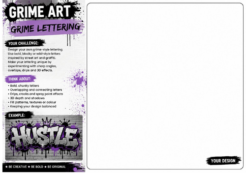Grime Lettering Worksheet | Graffiti Typography Drawing Challenge | KS2 KS3 Art Cover Lesson