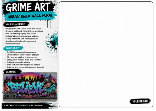 Urban Brick Wall Mural Worksheet | Graffiti Art Challenge | KS2 KS3 Art Cover Lesson