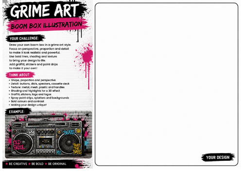 Boom Box Illustration Worksheet | Grime Art Drawing Activity | KS2 KS3 Cover Lesson