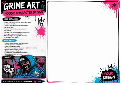 Hoodie Character Design Worksheet | Grime Art Character Drawing | KS2 KS3