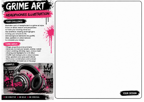 Headphones Illustration Worksheet | Urban Object Drawing Challenge | KS2 KS3 Art