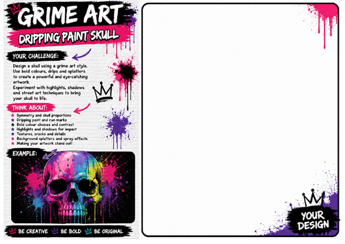 Dripping Paint Skull Worksheet | Urban Illustration Activity | KS2 KS3 Art