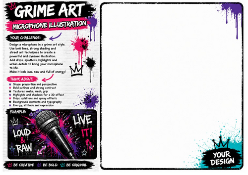 Microphone Illustration Worksheet | Grime Art Music Drawing | KS2 KS3 Art