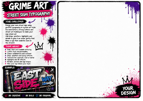 Street Sign Typography Worksheet | Graffiti Lettering Activity | KS2 KS3 Art
