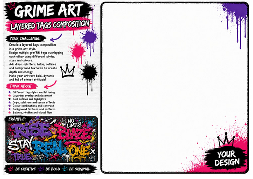 Layered Tags Composition Worksheet | Graffiti Art Challenge | KS2 KS3 Art