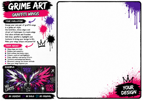 Graffiti Wings Worksheet | Street Art Illustration Activity | KS2 KS3 Art