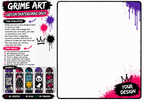 Custom Skateboard Deck Worksheet | Urban Design Challenge | KS2 KS3 Art