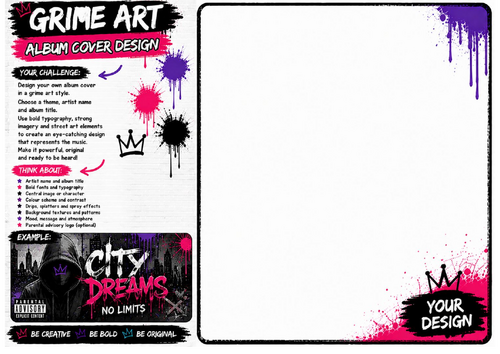 Album Cover Design Worksheet | Grime Art Graphic Design Activity | KS2 KS3 Art