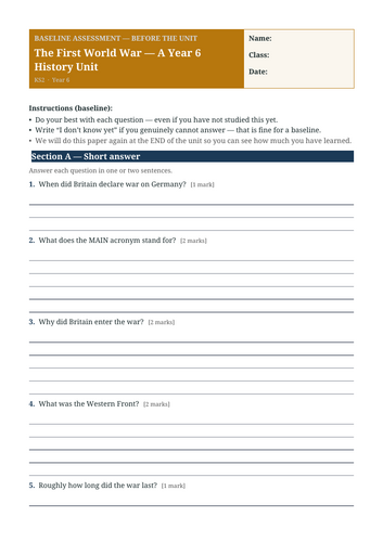 The First World War | Year 6 History Unit