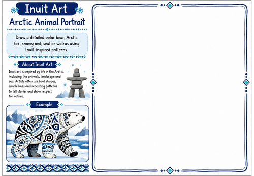 Inuit Art Worksheet 1 | Arctic Animal Portrait | KS2 KS3 Art Cover Lesson | Polar Bear Pattern Drawi