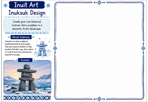 Inuit Art Worksheet 2 | Inuksuk Design | KS2 KS3 Art Cover Lesson | Arctic Sculpture Activity