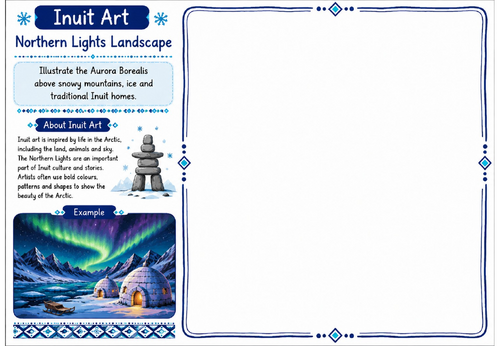 Inuit Art Worksheet 4 | Northern Lights Landscape | KS2 KS3 Art Cover Lesson