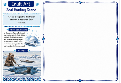 Inuit Art Worksheet 6 | Seal Hunting Scene | KS2 KS3 Art Cover Lesson
