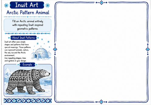 Inuit Art Worksheet 7 | Arctic Pattern Animal | KS2 KS3 Art Cover Lesson