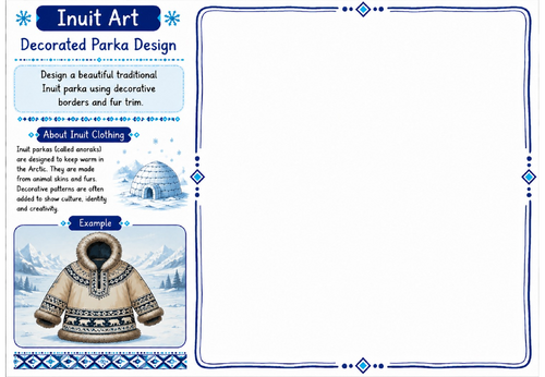 Inuit Art Worksheet 8 | Decorated Parka Design | KS2 KS3 Art Cover Lesson