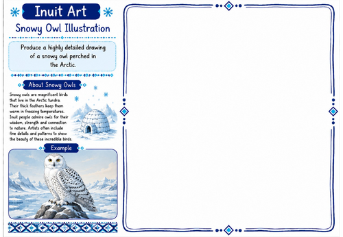 Inuit Art Worksheet 9 | Snowy Owl Illustration | KS2 KS3 Art Cover Lesson
