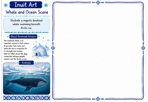 Inuit Art Worksheet 11 | Whale and Ocean Scene | KS2 KS3 Art Cover Lesson
