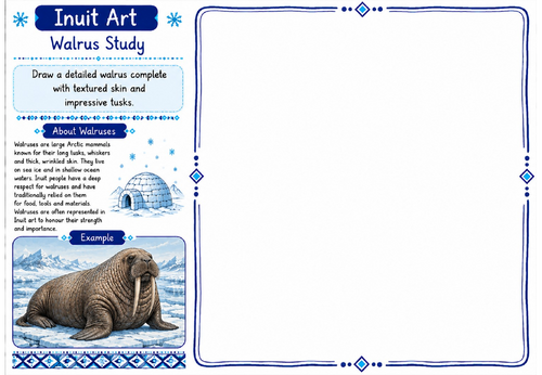 Inuit Art Worksheet 12 | Walrus Study | KS2 KS3 Art Cover Lesson