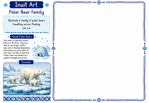 Inuit Art Worksheet 13 | Polar Bear Family | KS2 KS3 Art Cover Lesson