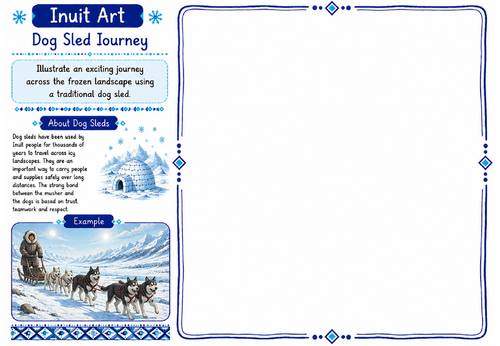 Inuit Art Worksheet 15 | Dog Sled Journey | KS2 KS3 Art Cover Lesson