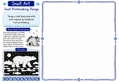 Inuit Art Worksheet 17 | Inuit Printmaking Design | KS2 KS3 Art Cover Lesson