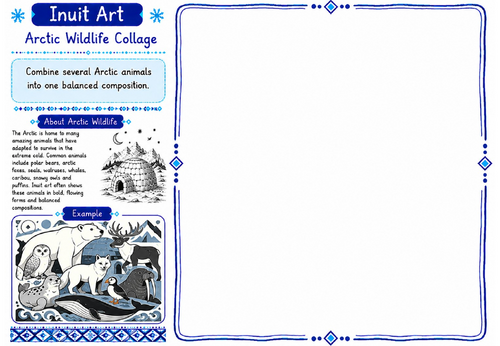 Inuit Art Worksheet 24 | Arctic Wildlife Collage | KS2 KS3 Art Cover Lesson