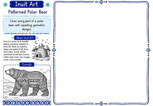 Inuit Art Worksheet 25 | Patterned Polar Bear | KS2 KS3 Art Cover Lesson