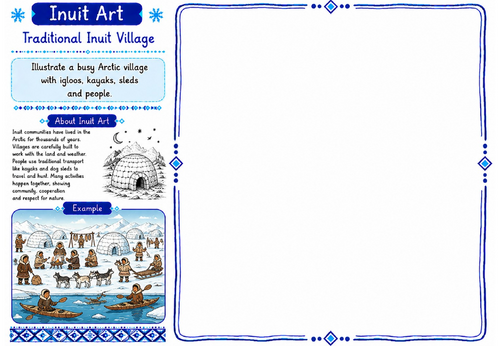 Inuit Art Worksheet 27 | Traditional Inuit Village | KS2 KS3 Art Cover Lesson