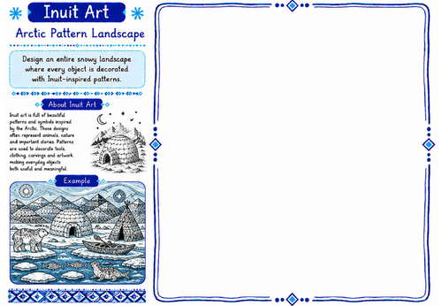 Inuit Art Worksheet 28 | Arctic Pattern Landscape | KS2 KS3 Art Cover Lesson