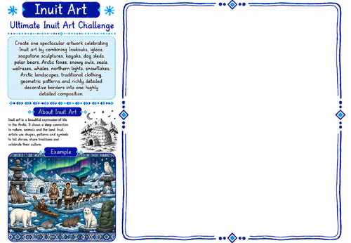 Inuit Art Worksheet 30 | Ultimate Inuit Art Challenge | KS2 KS3 Art Cover Lesson | Arctic Drawing Ch