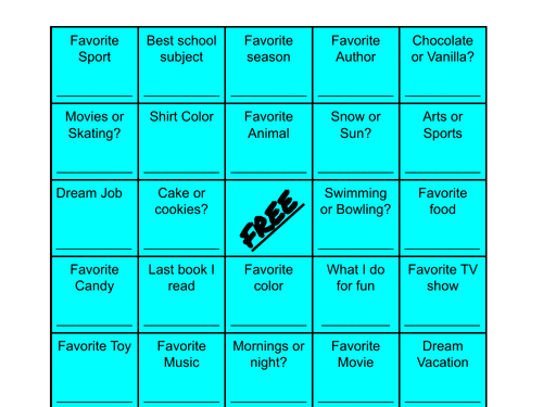 First Day Bingo