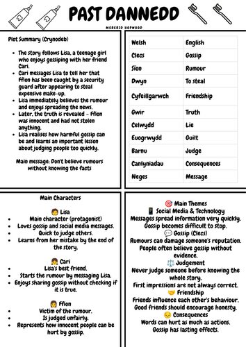 Past Dannedd Story Overview TGAU CYMRAEG CRAIDD