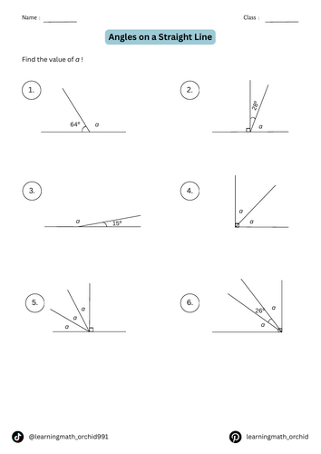 10 Questions Angles on A Straight Line