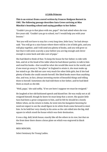 A Little Princess Worksheet