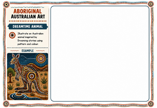 Aboriginal Australian Art – Dreamtime Animal | KS2 KS3 Art Worksheet | Cover Lesson | Australian Wil
